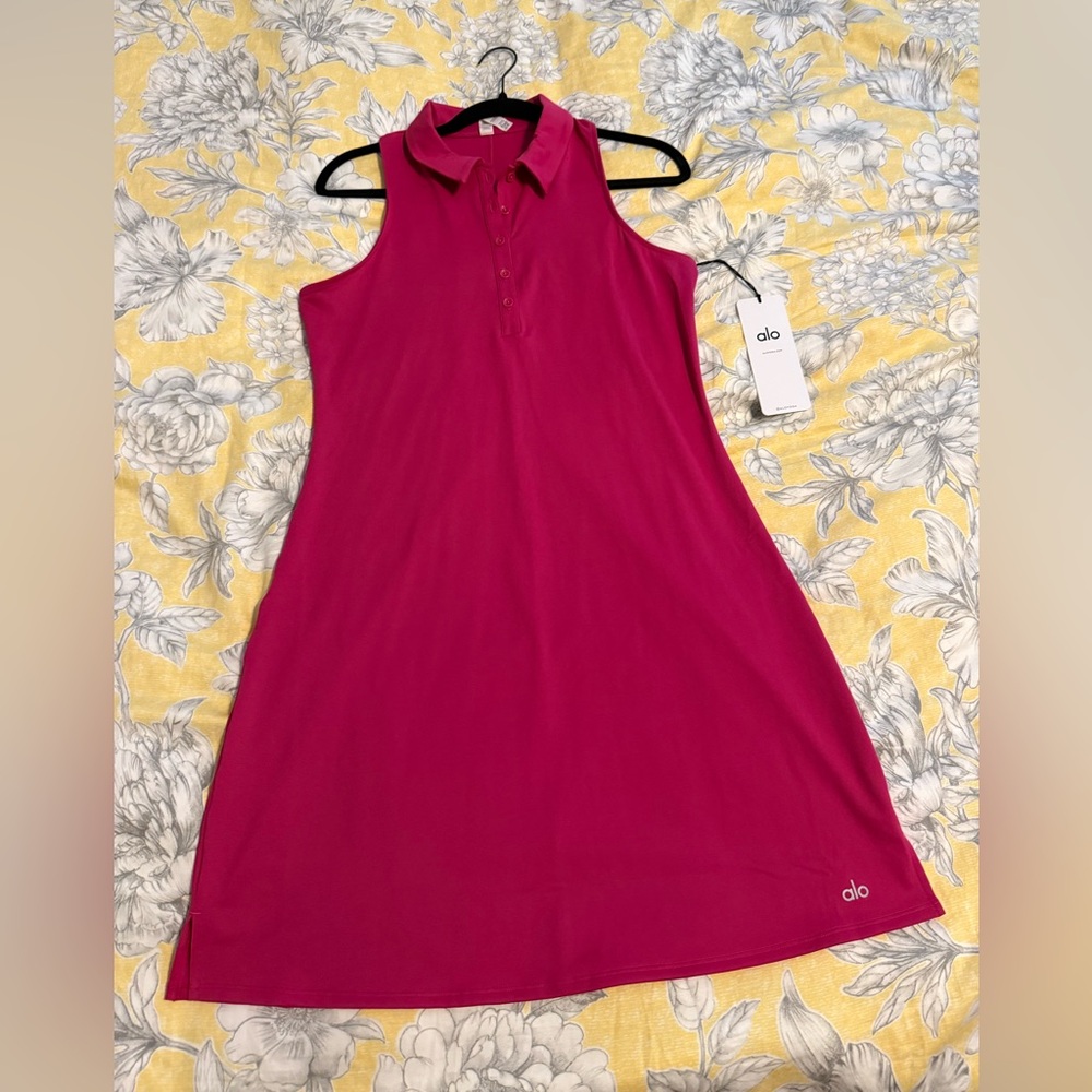 NWT Alo Yoga Magenta Crush Charmed Tennis Dress Size L (fits 6/8-12/14)